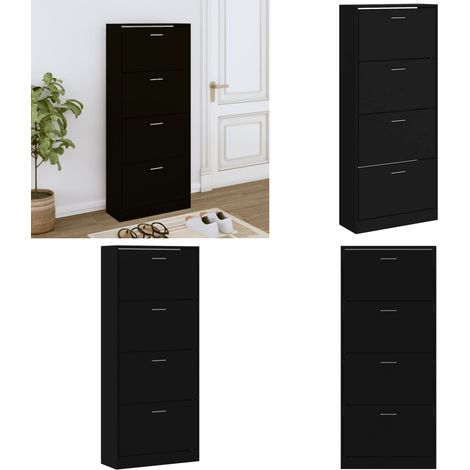 Armoire à chaussures Noir 63x24x147 cm Bois d'ingénierie - Meuble Range Chaussures - Armoire Chaussure - Rangement Chaussures - Placard Chaussures - Organiseur Chaussures - Home & Living (1/5)