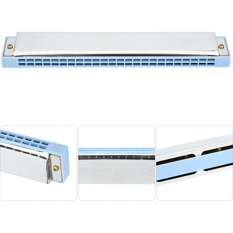 Harmonica Diatonique 24 Trous en Do, Instrument à Vent Professionnel en Acier Inoxydable Bleu (1/5)