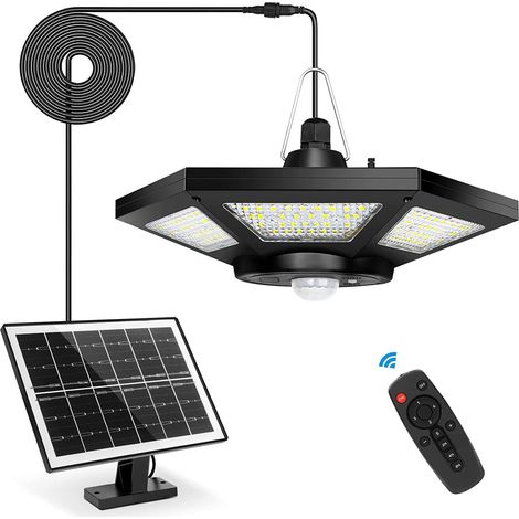 LED Lampe Solaire Intérieur Extérieur 1200LM Suspendue Modes Kit Eclairage avec Télécommande IP65 étanche pour Jardin Cabanon Tonelle 180 5 (1/5)