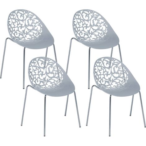 Lot 4 Chaises Design en Plastique Gris sur Pieds Métalliques Style Ultra Moderne pour Salle à Manger Salon ou Terrasse Tendance Beliani