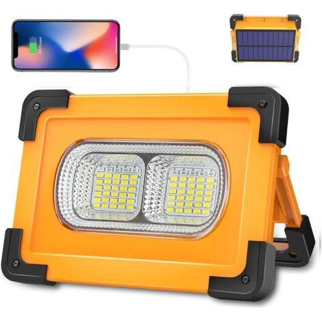 80W Projecteur LED Rechargeable 4 Modes Super Brillant Lampe de Travail Projecteur LED Portable avec Pannea Solaire Lampe Chantier pour Chantier, Camping, Pêche, éparation de voiture, Bricolage