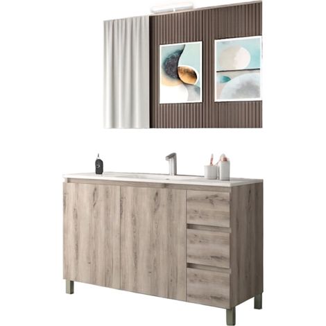 Mobile da Bagno a Terra con Lavabo 100 cm e Specchio Bali Light 2+3 Rovere Naturale (1/2)