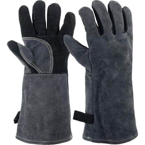 Ein Paar hitzebeständige Ledergrillhandschuhe, geeignet für Öfen, Schweißarbeiten, Kamine und offenes Feuer.