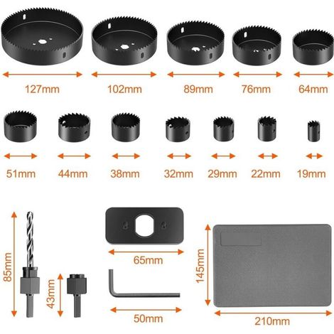 16-teiliges Lochsägen-Set (19–127 mm), Bohrer- und Zentrierbohrer-Set für Bohrmaschinen, Lochsägen-Set mit 1 Innensechskantschlüssel (1/5)