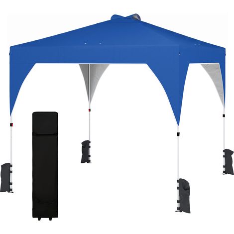 Tente pliante 3x3m avec système de verrouillage centralisé, hauteur réglable, sac de transport à roulettes et sacs de lestage, bleue (1/5)