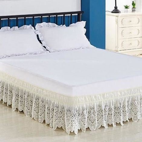 Dentelle Jupe de lit Cache sommier Couvre-lit,Queen-King Dessus de-lit Décoration Chambre Mousseline de Soie-Beige 200x220cm (1/3)