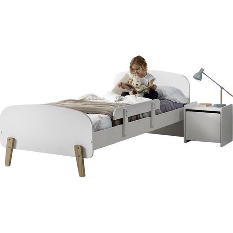 Pack - Lit Enfant, Barrière & Chevet "Kiddy" 90x200cm Blanc (1/5)
