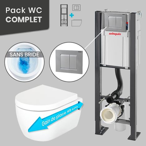 Pack WC Bâti universel Wirquin Pro + Cuvette MEZZO sans bride 49 cm + Plaque chrome mat (1/5)