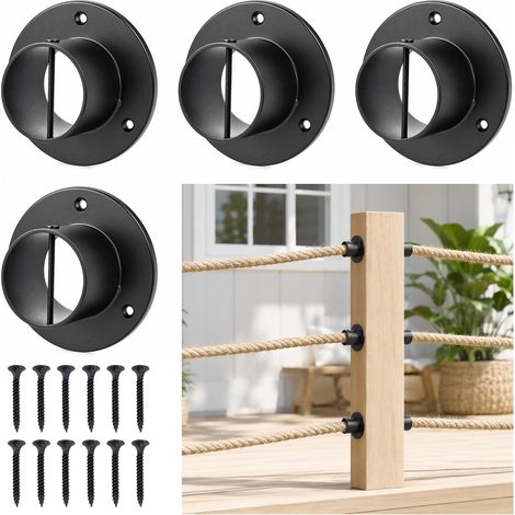 supports de corde noirs de 5 cm avec vis cruciforme, support de câble en acier inoxydable, corde de jute, corde d'escalier, accessoires pour clôture en corde de chanvre, escalier (1/5)