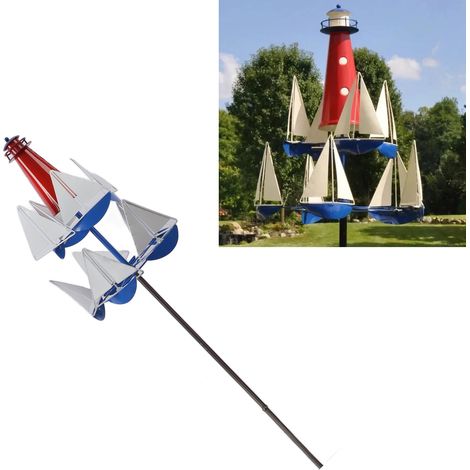 Esculturas metálicas iluminadas y coloridas para jardín y terraza: velero, molinos de viento, faro – arte decorativo, escultura eólica. (1/5)