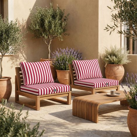Ensemble Coussins Salon Jardin 60x70 Rayure Rouge - Premium 270g (Assise + Dossier)