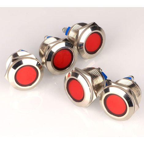Lot de 5 Voyants LED Métal 19mm - 12V-24V - Cuivre Nickelé - Étanche IP66 - Tableau Bord Auto Moto (1/5)