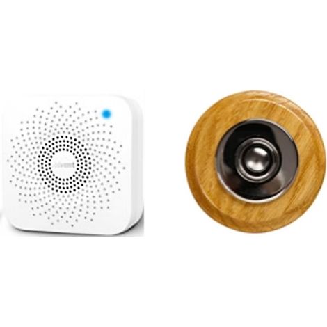 Sonnette Esterel sans fil bois chêne rond collerette chrome avec carillon (1/2)