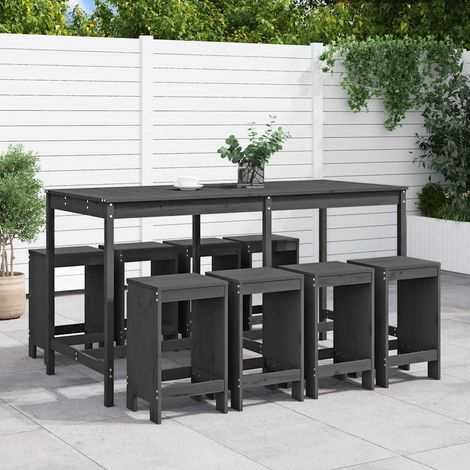 vidaXL Ensemble de bar de jardin 9 pcs gris bois de pin massif (1/5)