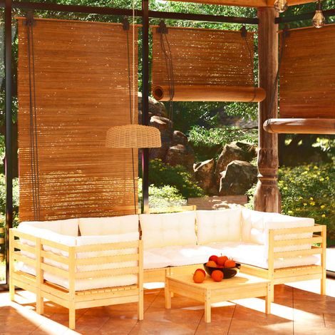 7-tlg. Garten-Lounge-Set mit Creme Kissen Kiefernholz (1/5)