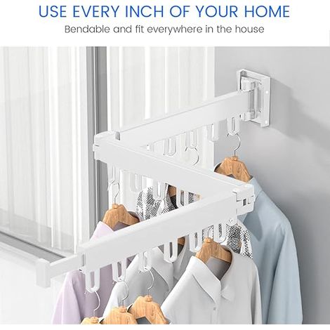Ausziehbare Wandgarderobe mit Handtuchhalter, 3-fach faltbar, max. 20 kg Traglast, weiß, für Balkon und Schlafzimmer