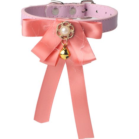 Collier Pour Chat Et Chien - Nœud Papillon Réglable Avec Clochette - Accessoire Festif Pour Animaux - Taille M Rose (1/5)