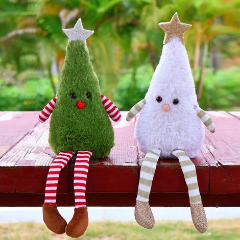 Lot de 2 décorations de table de Noël, poupées aux longues jambes, adorables figurines en peluche pour étagère, cheminée, bureau (1/5)