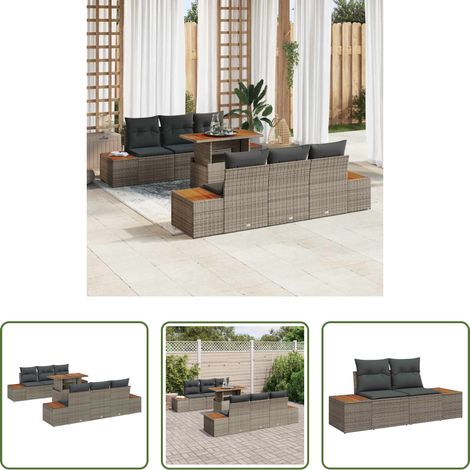 Gartentisch - Garten Essgruppe mit Kissen 7 pcs Grau und Braun (1/5)
