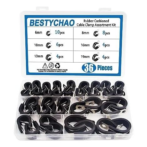 Ensemble de 36 pinces pour tuyaux, en acier inoxydable, 6 tailles, mm, 8 10 13 16 19 à P renforcées caoutchouc tubes, câbles - (1/5)