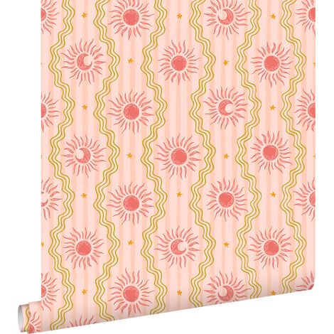 papier peint ornements au style rétro rose, rouge et vert - ESTAhome (1/5)