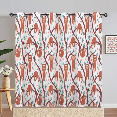 Rideau Occultant Mignon Jungle Animaux Paresseux Rideau Thermique Isolant Tenture Opaque à Oeillets Draperies Intérieurs pour Maison Chambre Salon 2 Panneaux L 140 x H 280 cm - 140L X 280H cm (2 Panne (1/5)