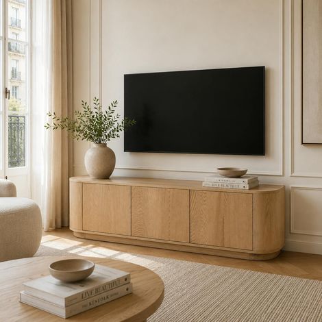 Meuble TV design en chêne clair 3 portes LOREN (1/5)