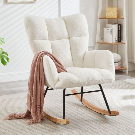 Modernes Schaukel-Sessel – 69 x 89 x 101 cm – ergonomischer Komfort für Wohnzimmer, Schlafzimmer, Büro, Kinderzimmer oder Balkon – Holz- und Metallgestell – skandinavischer Minimalismus