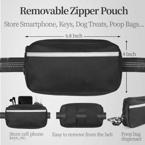 Laisse de canicross mains libres pour chien, ceinture de course, anti-traction, réfléchissante, 120-183 cm, noir (1/4)