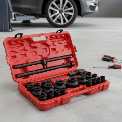 Lot De 26 Douilles à Cliquet, Coffret Douille Poids Lourd 21-65 Mm Avec Cliquet RéVersible, Clé à Douille Et Jeu D'Embouts, Pour Voitures Et Camionnettes, Jeu De Douilles Percussion (1/5)