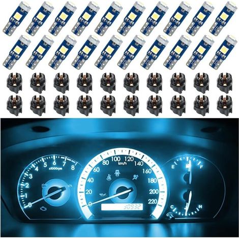 Lot de 20 ampoules LED T5 pour tableau de bord de voiture, ampoules haute luminosité 3030-3SMD de remplacement avec douille à verrouillage par rotation, bleu glacier (1/5)