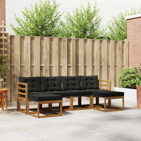 Outdoor-Sofagarnitur mit Kissen 6 pcs Natürlich und Schwarz