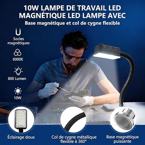 Magnetic Work Light, LED Work Light with Flexible Gooseneck and Magnetic Base, COB LED Lamp for Workbench, Sewing Machine, Grill, Workshop, Industrial Lighting (1/5)