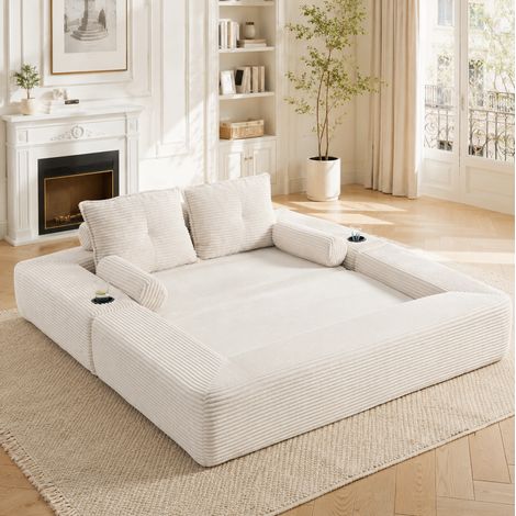 sofá cama de corduroy beige 180 cm OKMYHOME (1/5)