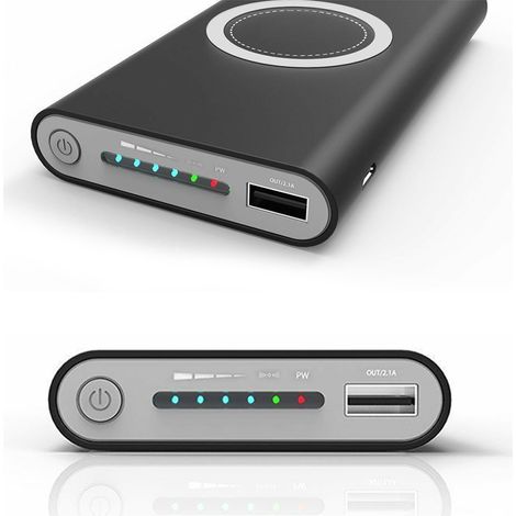 Batterie lithium-ion polymère de 10 000 mAh, interface TYPE-C, chargeur sans fil, boîtier noir. (1/5)