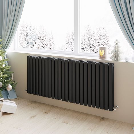 Acezanble Horizontal Oval Column Radiator Central Heating Rad 600x1416mm Double Black