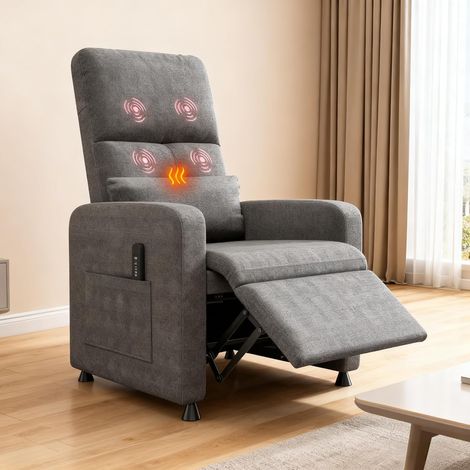 Fauteuil relax électrique massant et chauffant pour salon, dossier, assise et repose-pied réglables, revêtement confortable, couleur Gris (1/5)