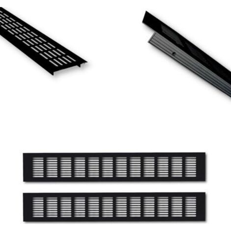 Rejilla de ventilación de aluminio - 50 x 8 cm - Negro - Rejilla de ventilación para puerta, par de 500 mm - Ventilación ideal para cocina, baño, aseo, armario - Mosquitera - Rejilla (1/5)