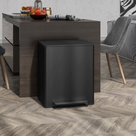 Pattumiera a pedale 2 x 25 L in acciaio inox con coperchio soft-close, nera DESVIAE (1/5)