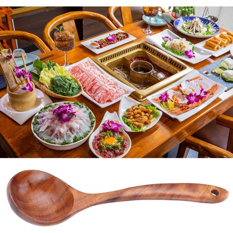 Cuillère en Bois Anti-Brûlure pour Cuisson, Long Manche pour Marmite et Soupe, Ustensile de Cuisine