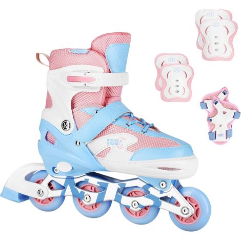 Patines en línea LED con protectores, blancos, talla L (39-42)