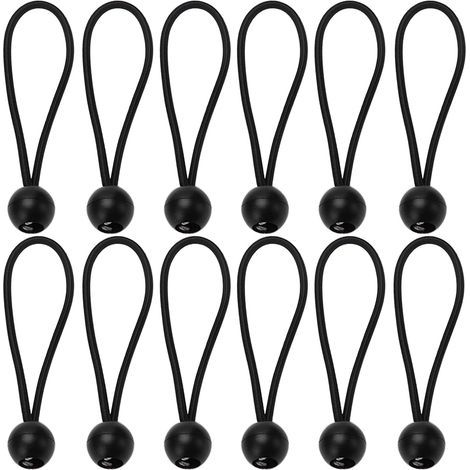 12 Pieces Tarpaulin Tensioners with Ball, Cable Ties, Elastic Tensioner, Rubber Tensioner for Tarpaulin Support, Banner, Curtains Extension Harness, 15cm (1/5)