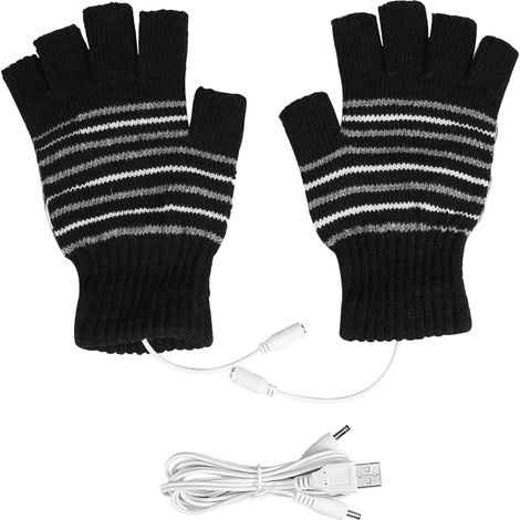 Gants chauffants USB 5V pour homme et femme, mitaines demi-doigts noires, paire unique, chauffage hivernal. (1/5)