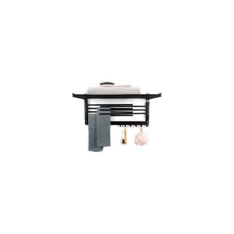 Porte-Serviettes Mural Pivotant en Aluminium Noir 60cm - Crochets Rotatifs et Étagère à 90° - Fixation Sans Perçage - Gain d'Espace pour Buanderie et Salle de Bain - 7 Barres (1/5)