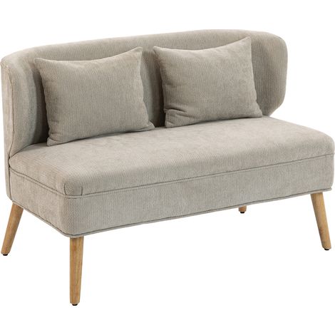 Canapé 2 places chenille beige, petit canapé à oreilles, assise épaisse, pieds hévéa