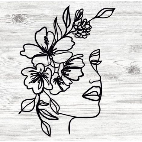 Decoración de pared, Representación de una sola línea, Mujer dibujada, Marco de metal minimalista, Sala de estar/Dormitorio (1/5)