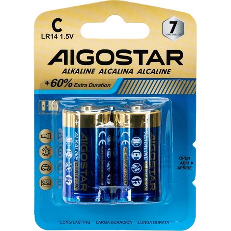 Batteria Aigostar 1,5V C Mezzatorcia Alcalina confezione da 2 pile (1/3)