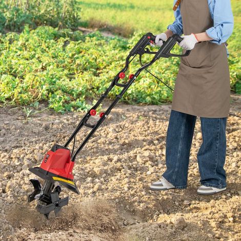 Motoculteur électrique 750 W, largeur de travail 32 cm, profondeur de travail 22 cm, 380 tr/min, avec interrupteur de sécurité et poignée 32,5 x 24 x 138 cm - rouge (1/5)