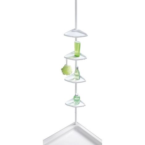 Étagère télescopique de douche – 4 paniers en plastique blanc – Fixation sans perçage – Dimensions ajustables 26x78-275x19,5 cm