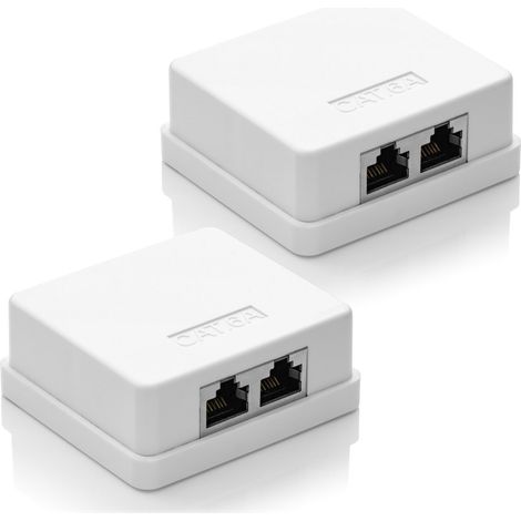 2 x CAT 6a-Netzwerkbuchsen, 2 x FTP RJ45-Buchsen, geschirmtes 10-Gbit-Ethernet-LAN-Wandmontagekabel, weiß